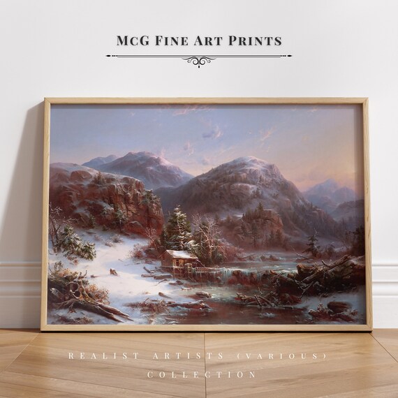 Winter in the Adirondacks Mountains Gallery Wall Art Print Vintage