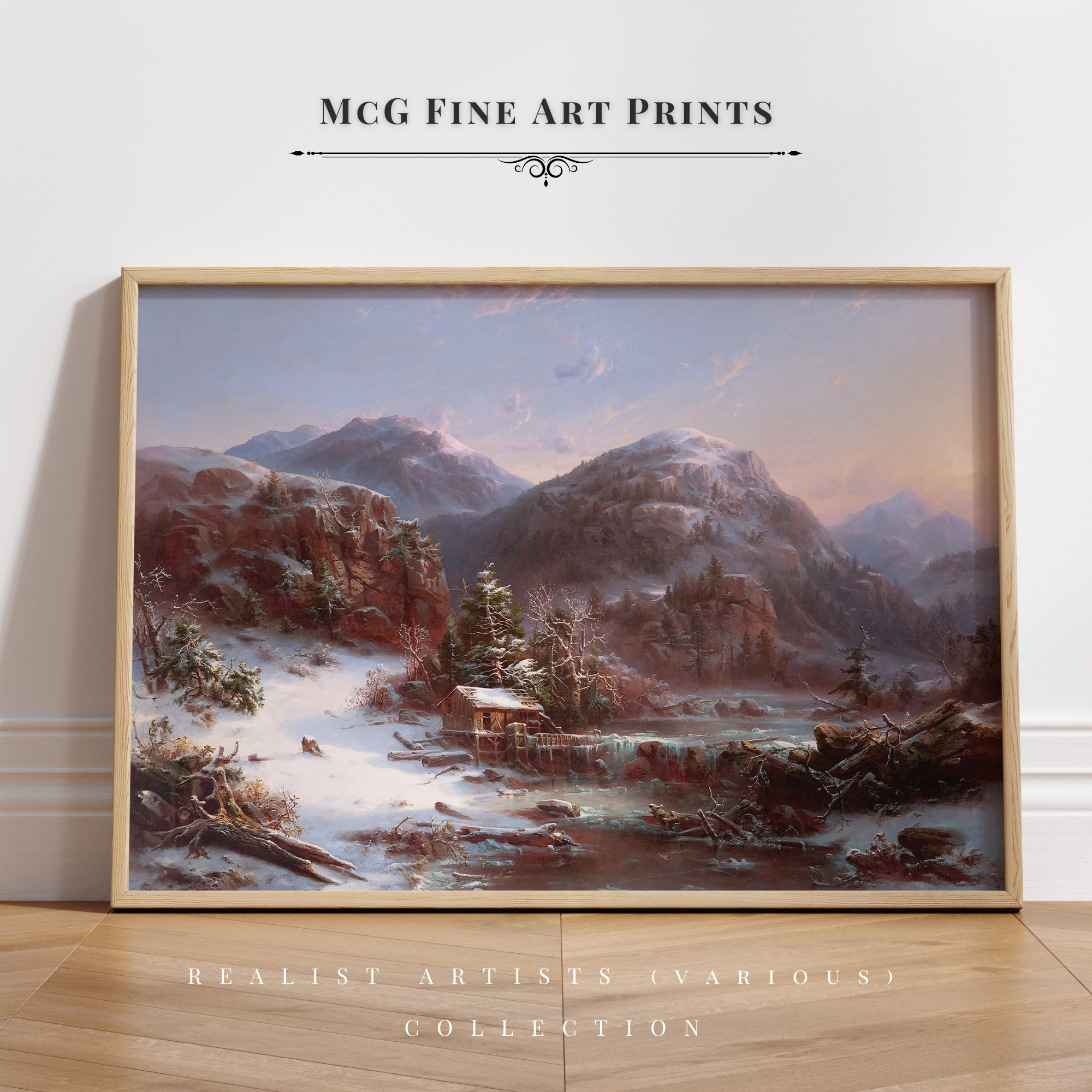 Winter in the Adirondacks Mountains Gallery Wall Art Print Vintage