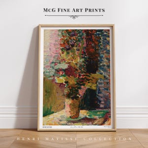 Jarrón de flores Matisse, impresión artística de pared, bodegón vintage, pintura al óleo floral, póster botánico, estética de mediados de siglo, decoración de sala de estar #2626