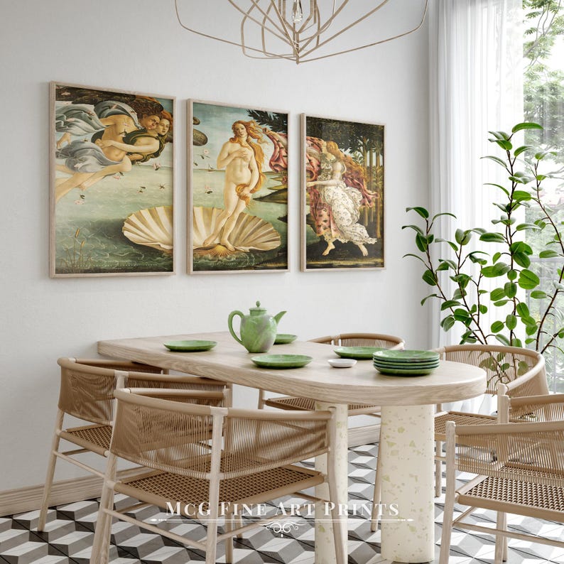 The Birth of Venus Art Print Set of 3 Vintage Wall Decor Antique Greek ...