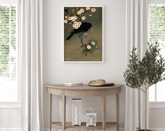 Crow and Blossom Gallery Wall Art Print Vintage Nature Japan