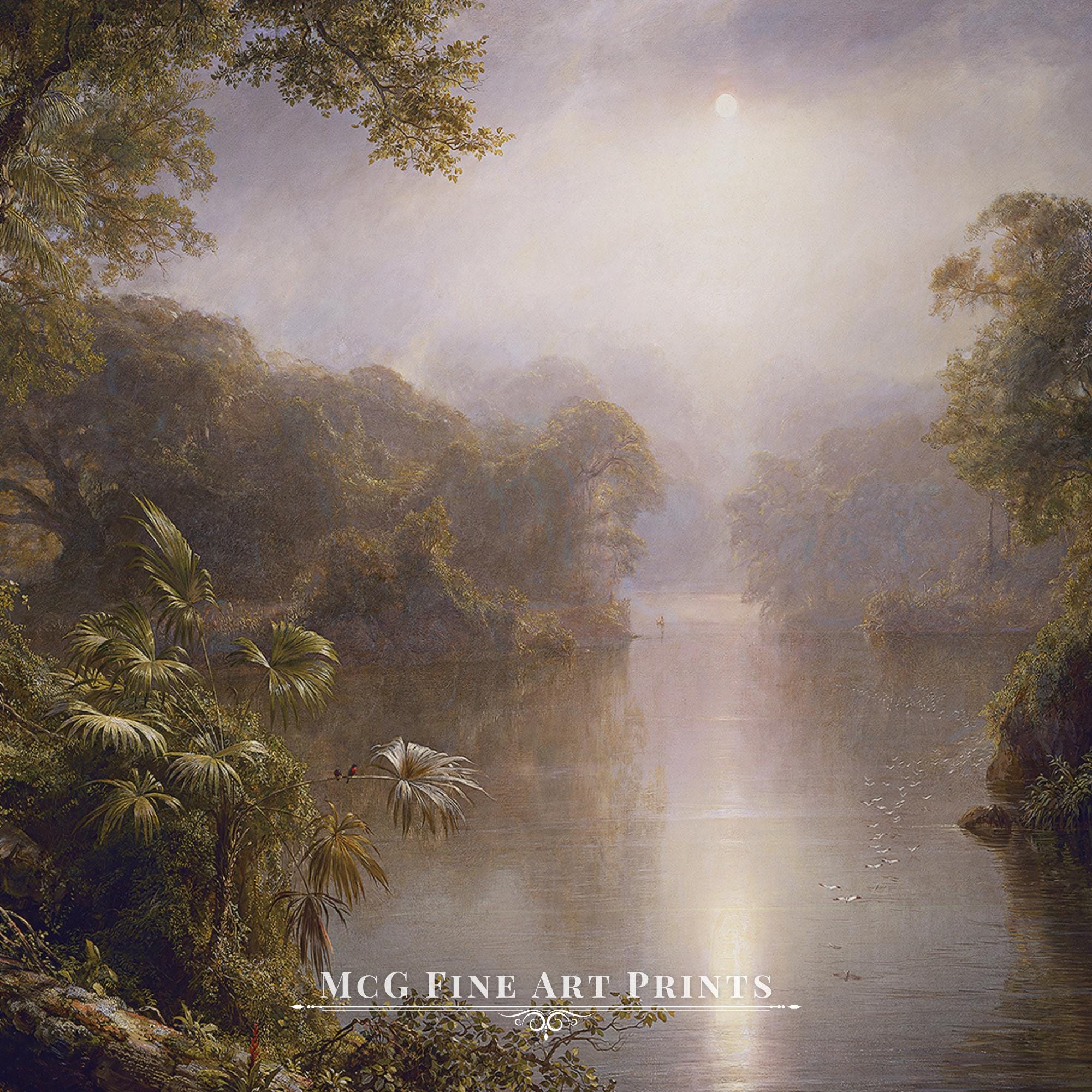 光の川ギャラリー ウォールアートプリント ヴィンテージ 美的 森 風景