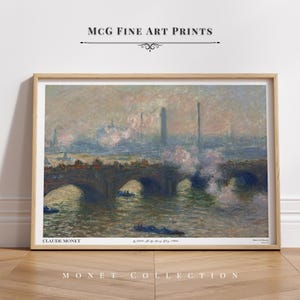 Waterloo Bridge Gray Day Monet Wall Art Print Vintage London Cityscape olieverfschilderij poster halverwege de eeuw esthetische woonkamer Home Decor #425