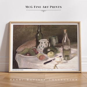 Still Life with Fruit and Bottles Matisse Gallery Wall Art Print Vintage Oil Painting Poster Mid Century Aesthetic Living Room Decor|PWA#914