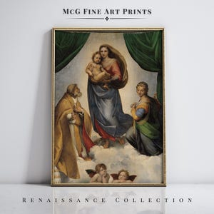 Sistine Madonna Gallery Wall Art Antique Christian Print Famous Jesus Christ Child Virgin Mary Oil Painting Aesthetic Living Room Decor#2527
