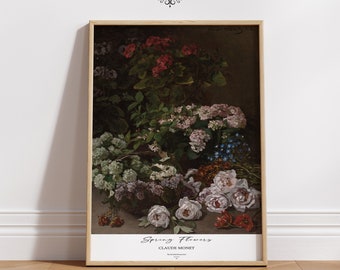 Spring Flowers Monet Gallery Wall Art Poster Print Vintage Floral Aesthetic Living Room Decor Mid Century Rustic Oil Painting Art|PWA#342