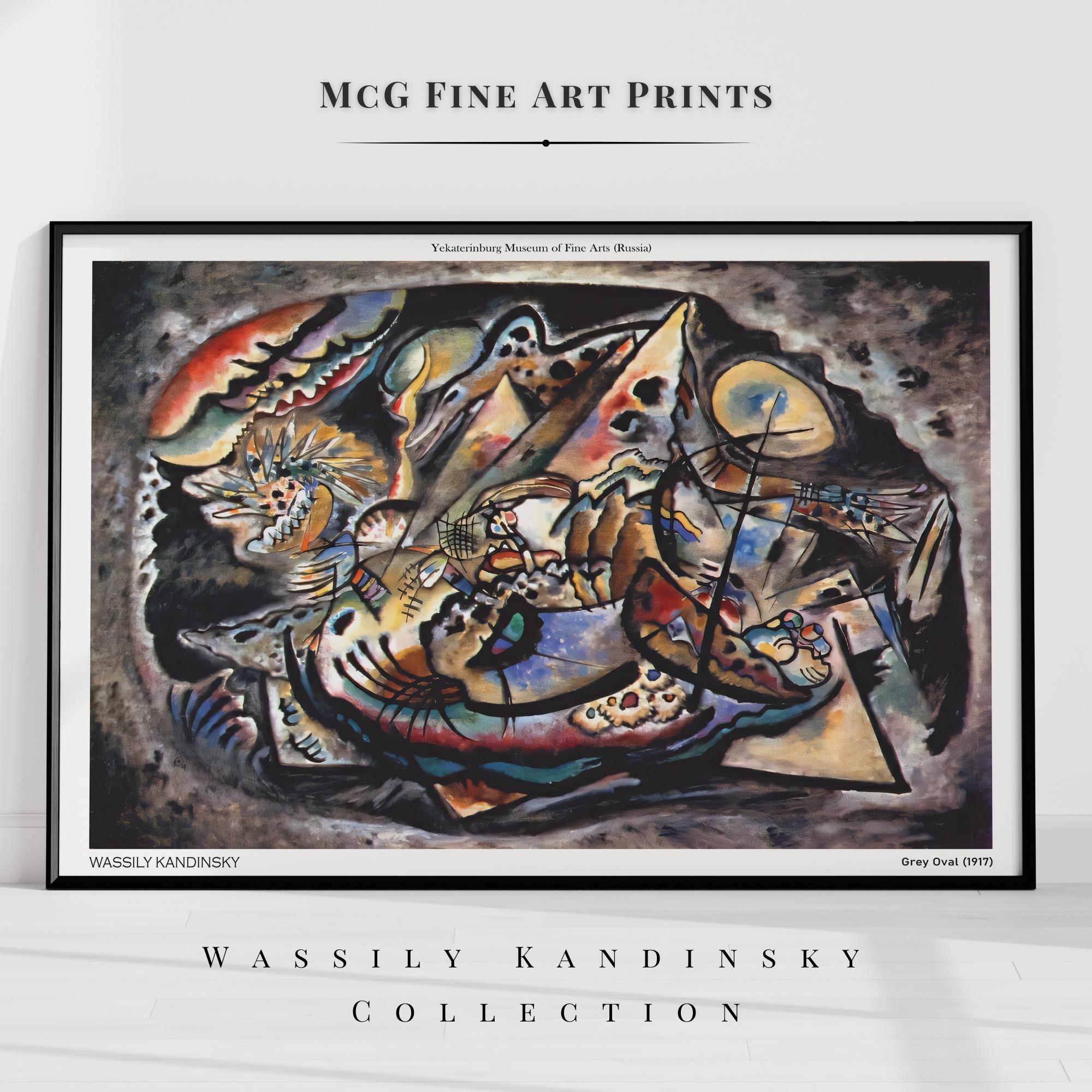 Grey Oval Kandinsky Wall Art Print Mid Century Modern Minimalist