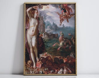 Impresión artística de pared de la galería Perseo libera a Andrómeda, pintura al óleo de la mitología griega antigua, póster de rescate de monstruos marinos, decoración estética para habitación n.° 2891