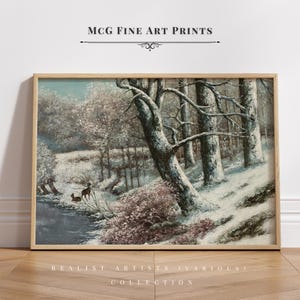 Der Wald im Winter Galerie Wand Kunst Druck Vintage Landschaft Öl Gemälde Waldgebiete Wilde Hirsche Poster Ästhetische Wohnzimmer Home Dekor #1999