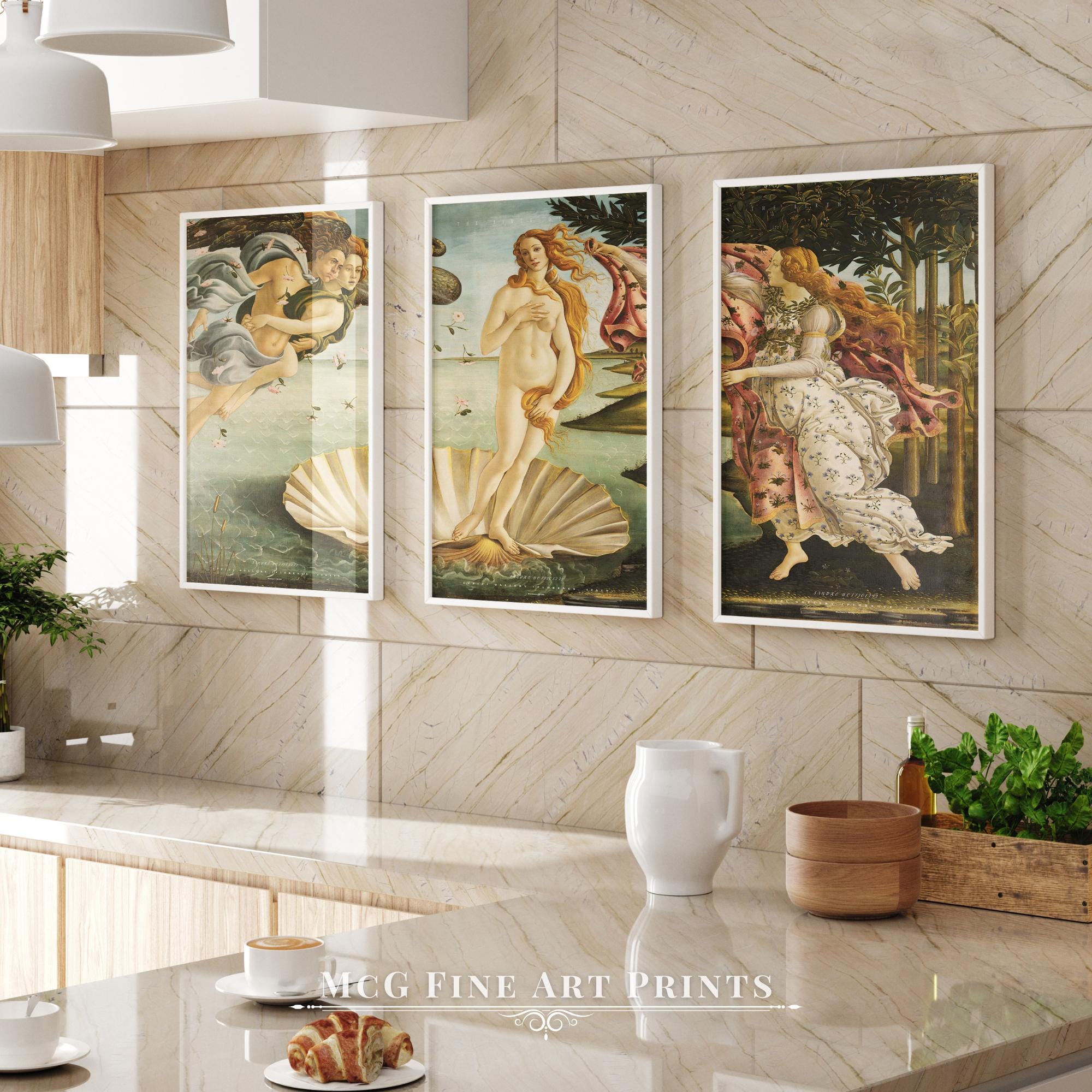 The Birth of Venus Art Print Set of 3 Vintage Wall Decor Antique Greek ...