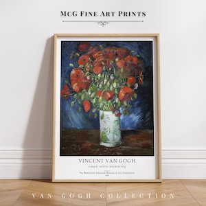Vase with Poppies Van Gogh Gallery Wall Art Poster Print Vintage Floral Aesthetic Living Room Home Decor Mid Century Oil Painting Art|PWA336