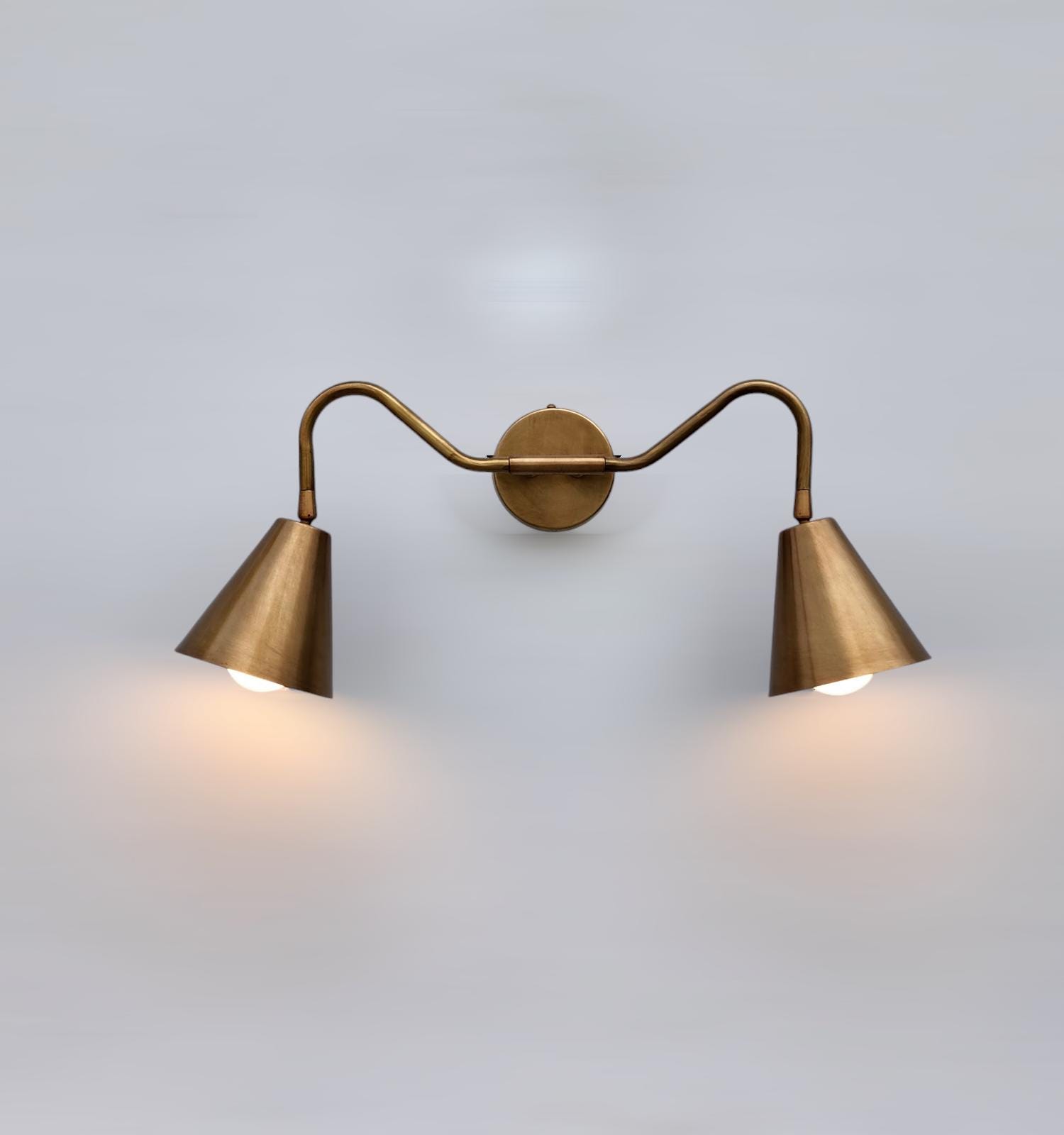 Brass Double Wall Sconce: Vintage Farmhouse Vanity Light