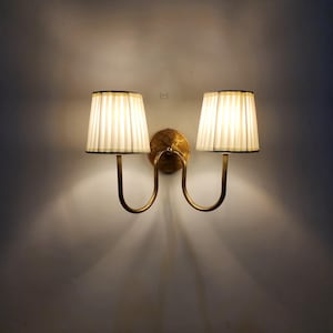 Timeless Elegance Brass Wall Lamp Handcrafted 2 Arm with Dual Lights Fabric lamp shade