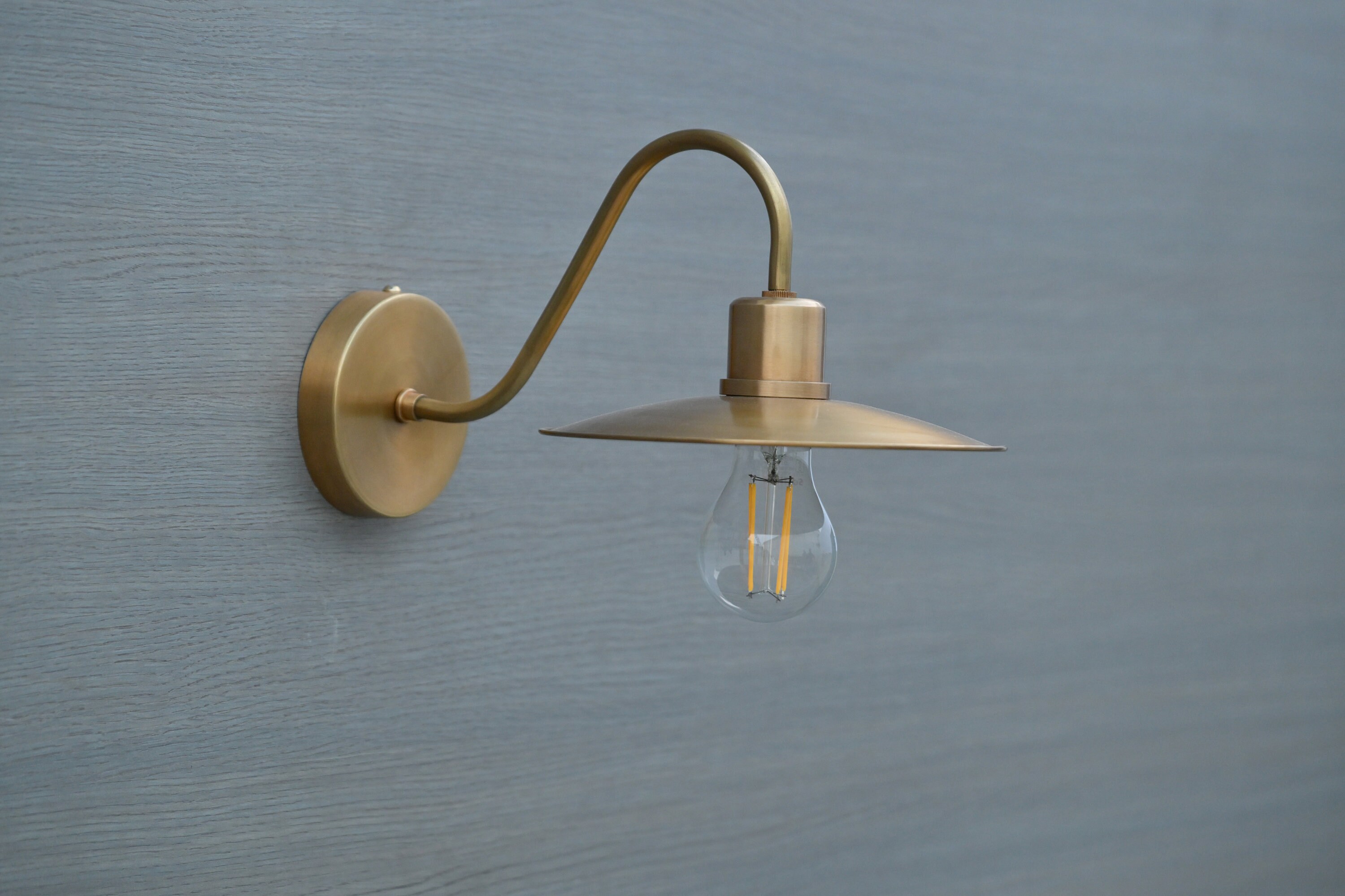 Vintage Swan Neck Wall Sconce – Industrial Metal Lamp Shade, Adjustable Arm