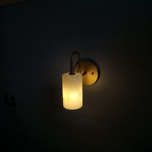 Brass wall sconce light-Brass wall lamp with Alabaster Stone lampshade