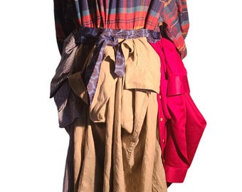 Upcycled Plaid Flannel Shirt Dress, Boho Festival Duster, L-XL
