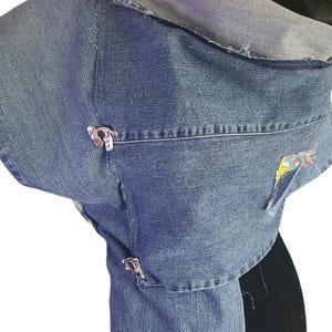 Denim crop top, upcycled reworked pullover patchwork shirt