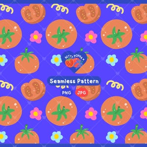 Modèle sans couture lunatique de jardin de tomates | Jolies tomates rouges dessinées à la main et fleurs colorées