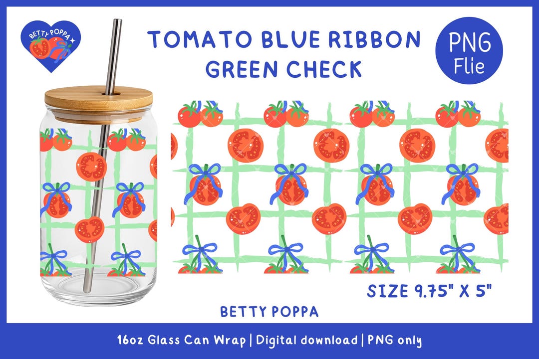 Tomato Blue Ribbon Tumbler Wrap: Hand-drawn Libbey Can Design (digital ...
