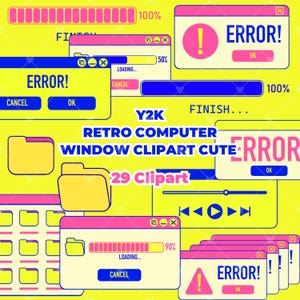 レトロなコンピューターウィンドウのクリップアート、かわいいフォルダーと読み込みバーのアイコン 29 個 PNG