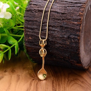Mini spoon brass bohemian chain pendant with chain,magical gift for special one