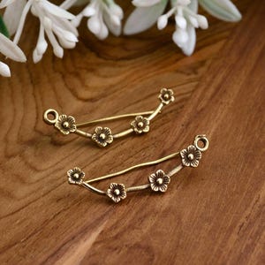 Handmade Brass Ear Climber Unique Bohemian Wrap Earrings Fantasy Brass Flower Ear Climber Earrings Celestial & Gothic Inspired Jewelry.