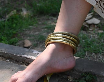 Brass bohemian Anklet Minimal Golden silver Foot Jewelry, lock vintage statement Gift for Her