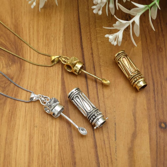 Secret Box Locket with Crystal Ishvara Pendant, Golden Bottle & Brass Spoon Charms jewellery for women and men