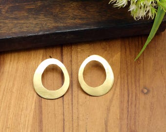 Minimalist Organic Shape Brass Earrings | Handmade Modern Geometric Studs Boho Open Oval
