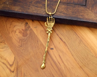 Brass Skeleton Hand Necklace | Handmade Gothic Bone Pendant
