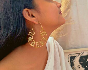 7 Chakras Meditation Earrings Jewelry Indian Brass Handmade Earrings Gold Plated Long Dangle Earrings Boho Spiritual Earrings.