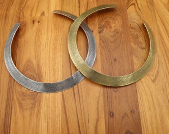 Minimalist bohemian choker Necklace | Brass & Silver Collar Handmade Textured Metal Neckpiece