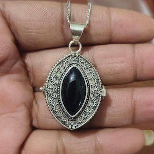Vintage Stone secret box Locket Necklace – Boho Turquoise & Labradorite Pendant with Chain | Photo Keepsake Jewelry image 11