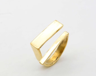 Adjustable Double Bar Ring Modern Brass Jewelry for Women&#39;s Gold and Silver Plated Double Bar Ring Elegant Statement Jewelry Minimalist Ring