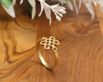 Bohemian floral brass golden ring for women men, vintage gift