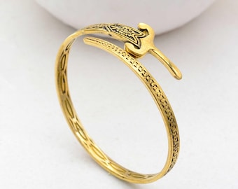 Sword shape engraved brass bohemian armlet golden adjustable upper arm bracelet