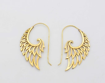 Handmade Angel Wings Ear Cuff Brass Earrings Jewelry for Fantasy Lovers Celestial Style.