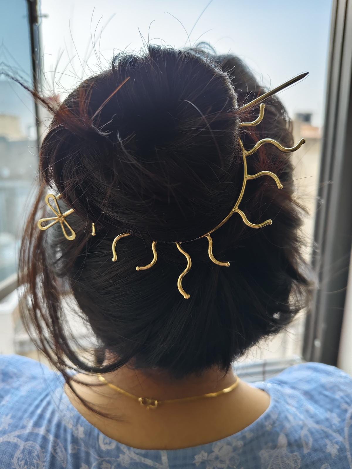 Black & Gold Celestial Hair Scarf - Women’s Hair Accessory Silk Scarf  main image 2