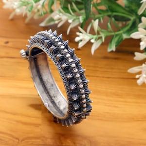 Silver Oxidised Bangle Bracelet Traditional Vintage Style Jewelry Handcrafted Boho Ethnic Openable Kada Fashionable Bangle For Women & Girl