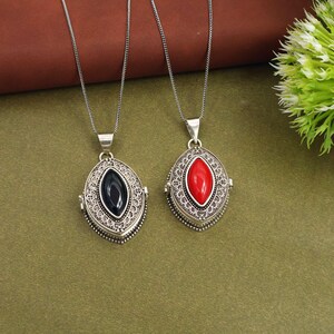 Vintage Stone secret box Locket Necklace – Boho Turquoise & Labradorite Pendant with Chain | Photo Keepsake Jewelry image 4