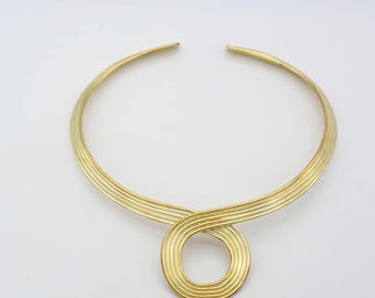 Rounded Brass Choker Necklace Edgy & Vintage Inspired Jewelry Gold Plated Brass Choker Adjustable Brass Boho Collar Necklace Rustic Jewelry.