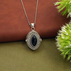 Vintage Stone secret box Locket Necklace – Boho Turquoise & Labradorite Pendant with Chain | Photo Keepsake Jewelry black onex