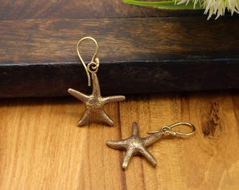 Starfish Brass small vintage seaside earrings, Coastal Boho Gold silver Dangle Jewelry