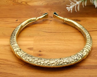 Handcrafted Antique Brass Choker Necklace Tribal Boho Jewelry | Engraved Open Collar for Women
