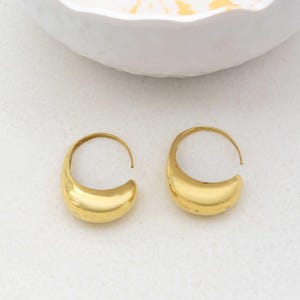 Textured Brass Crescent Hoop Earrings – Handmade Boho Tribal Jewelry, Lightweight Gold Statement Hoops, Unique Artisan Gift for Her