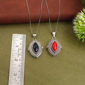 Vintage Stone secret box Locket Necklace – Boho Turquoise & Labradorite Pendant with Chain | Photo Keepsake Jewelry image 13
