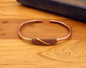 Handmade Copper Cuff Bracelet Twisted Wire Bangle Adjustable Healing Energy Jewelry