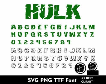 Hulk Font Green Hulk Alphabet SVG for Cricut Hulk Letters 2Style Font Cartoon Hulk Letter Svg Png Eps TTF font