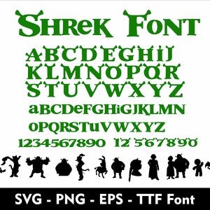 Cartoon Shrek Font Shrek Clipart Font SVG Clipart for Cricut Shrek Clipart Shrek Alphabet Shrek Letter Svg Png Eps TTF font