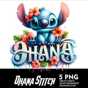5 PNG Stitch Ohana Splash and Watercolor Transparent PNG file for Sublimation 300Dpi High Resolution PNG Download Files  Stitch Ohana